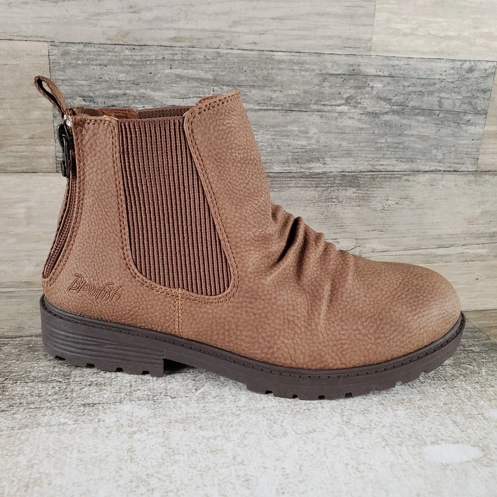 Blowfish Malibu Redsen Kids Chelsea Boots Sz 3 Tan Round Toe Double Back Zippers